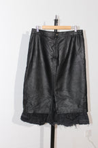 DENIM-RUFFLE FAUX LEATHER SKIRT