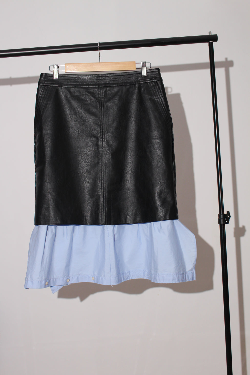 FAUX LEATHER SKIRT WITH COTTON RUFFLE