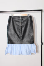FAUX LEATHER SKIRT WITH COTTON RUFFLE