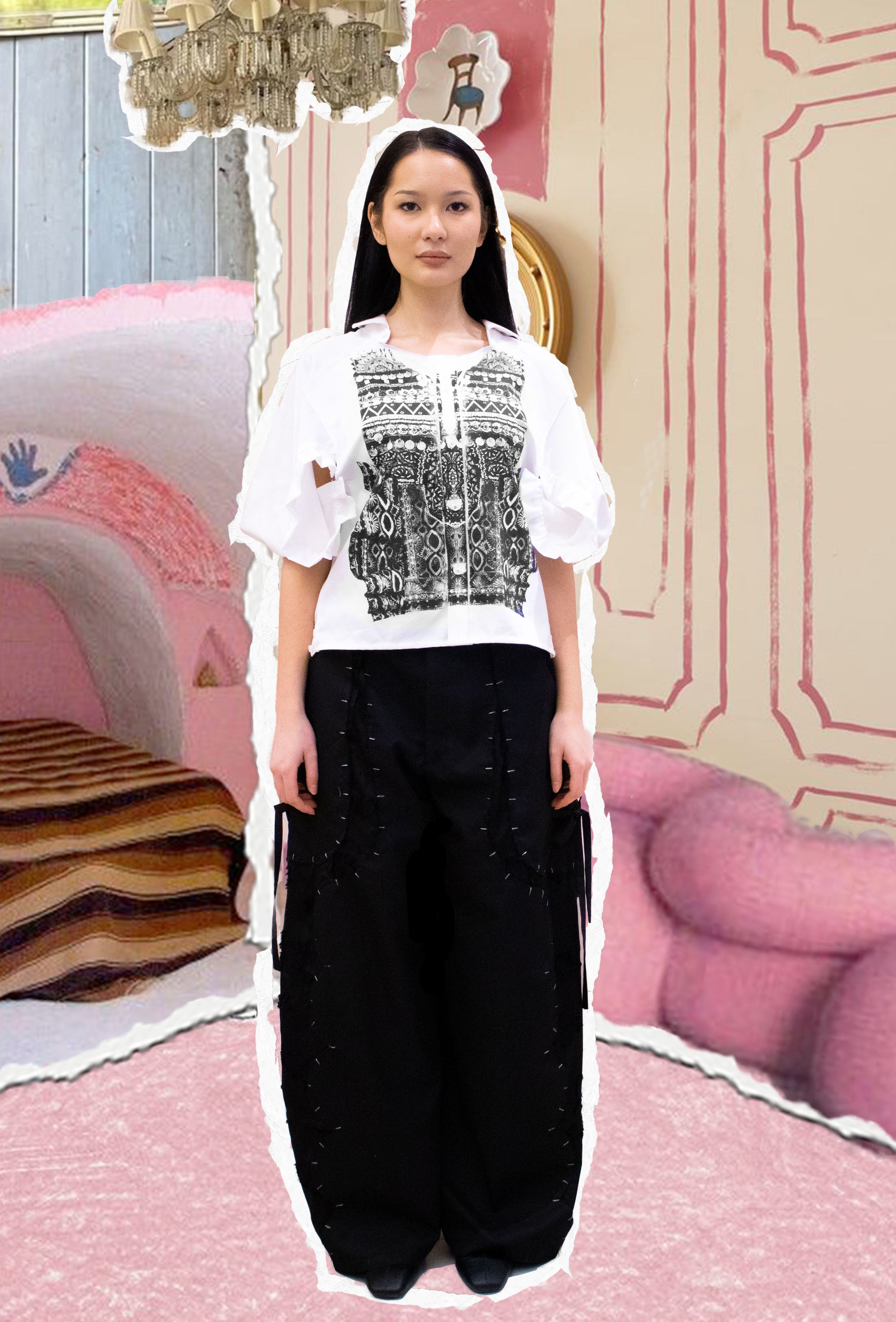 Mirror-Sleeves Cropped Shirt