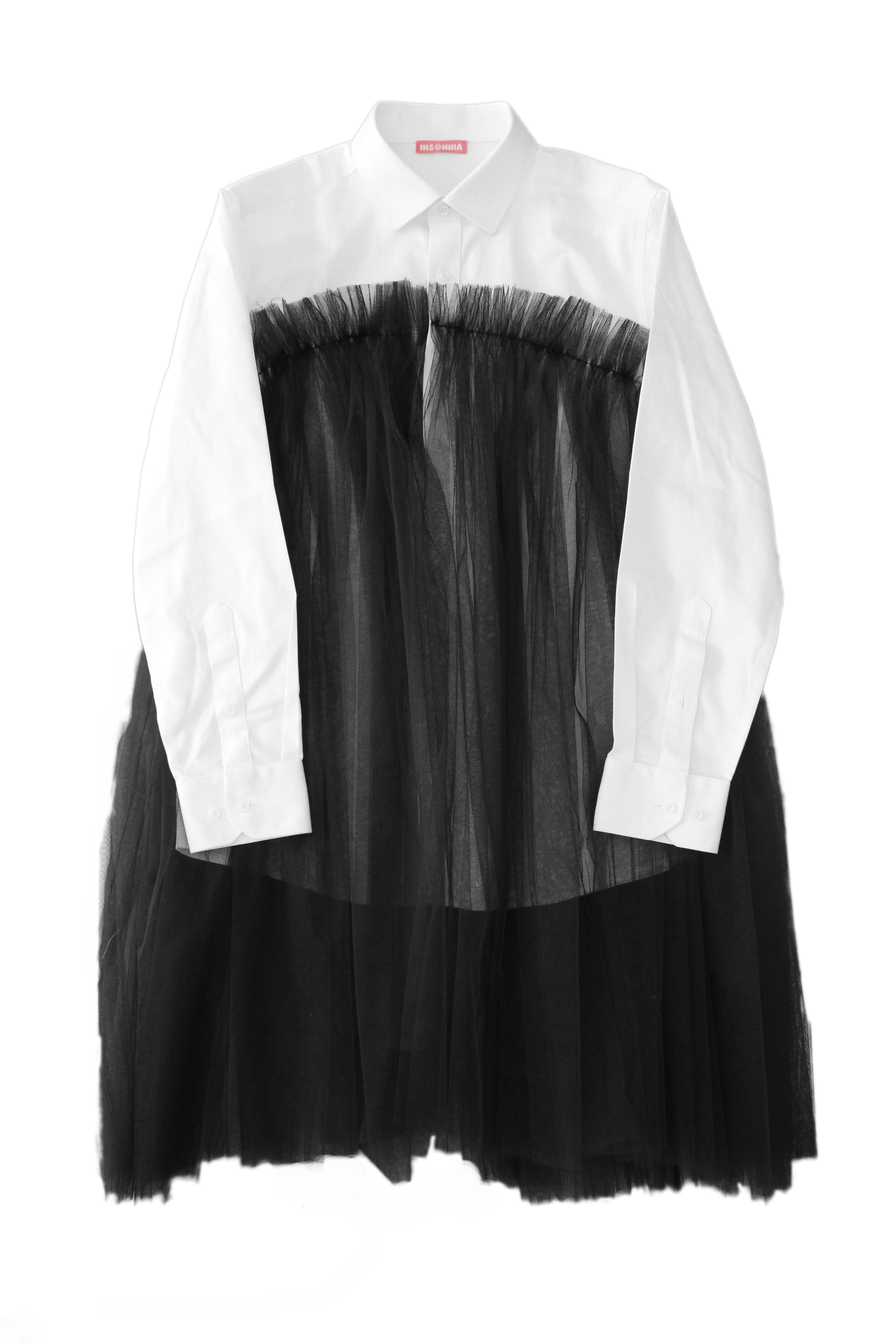 Tulle Overlay Long sleeve Shirt